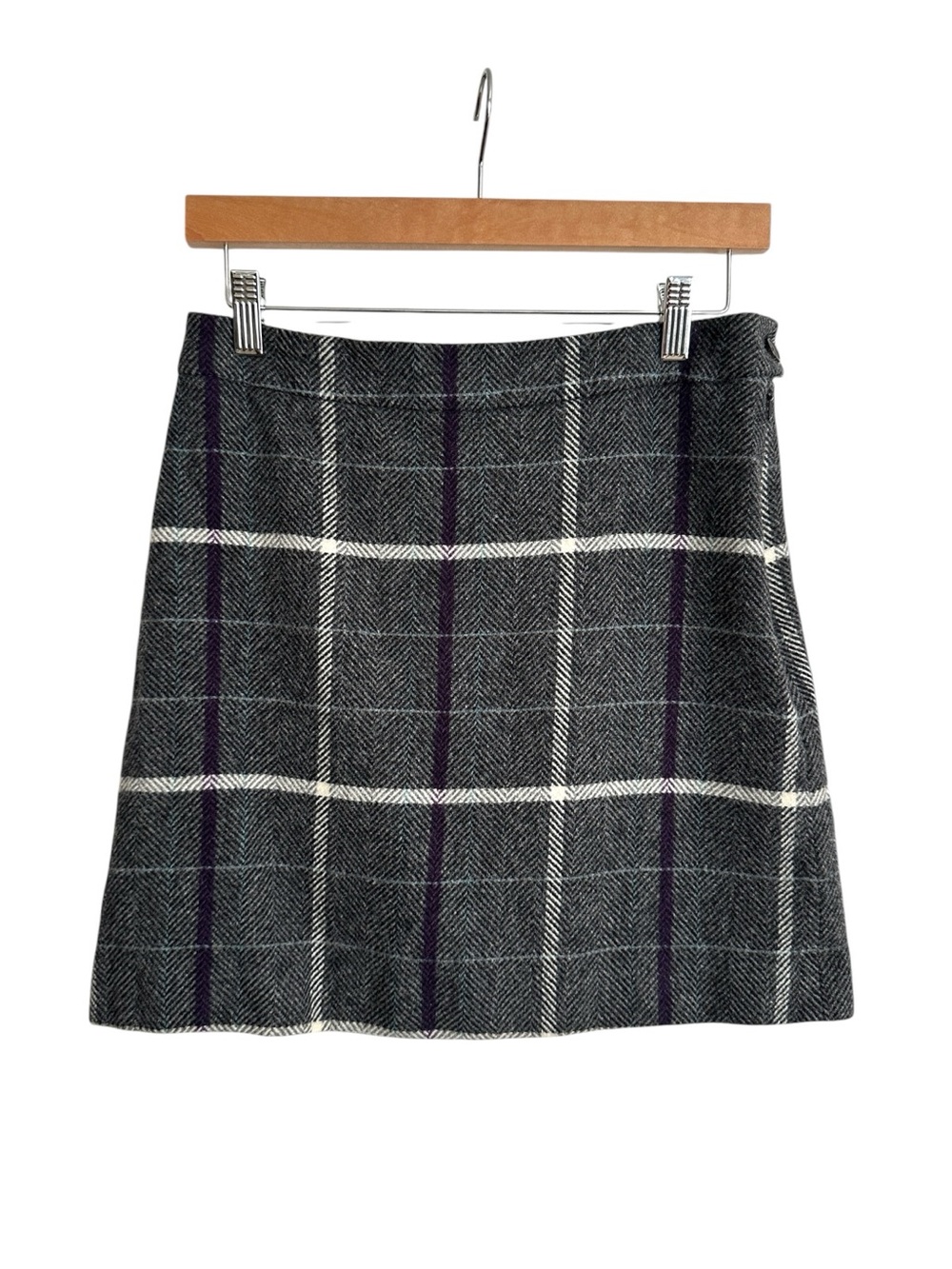 BROOKS BROTHERS Wool Plaid A-Line Mini Skirt Gray Purple Size 4 Heritage Prep